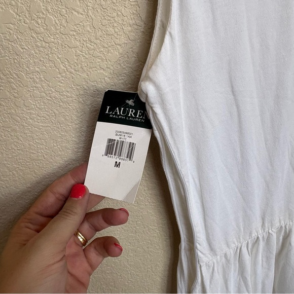 NWT Lauren Ralph Lauren White Sleeveless Lace Hem Midi Dress Size Medium - Picture 7 of 8